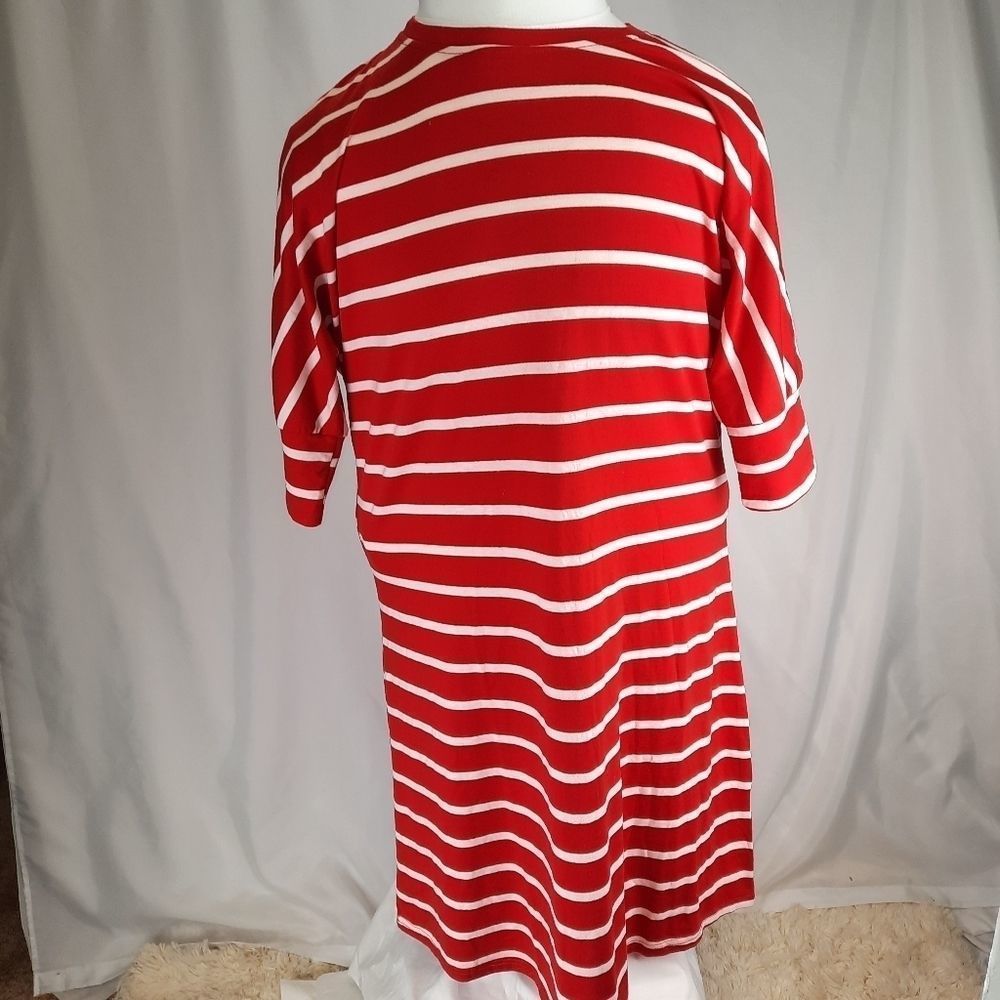 MEASEOR red white striped long t-shirt tee dress shirt crew neck women's Large